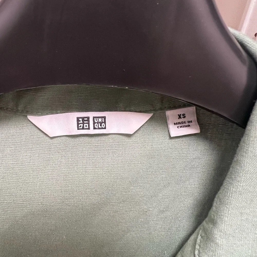 Uniqlo Linen Blend Short Sleeve Romper in Sage Green
